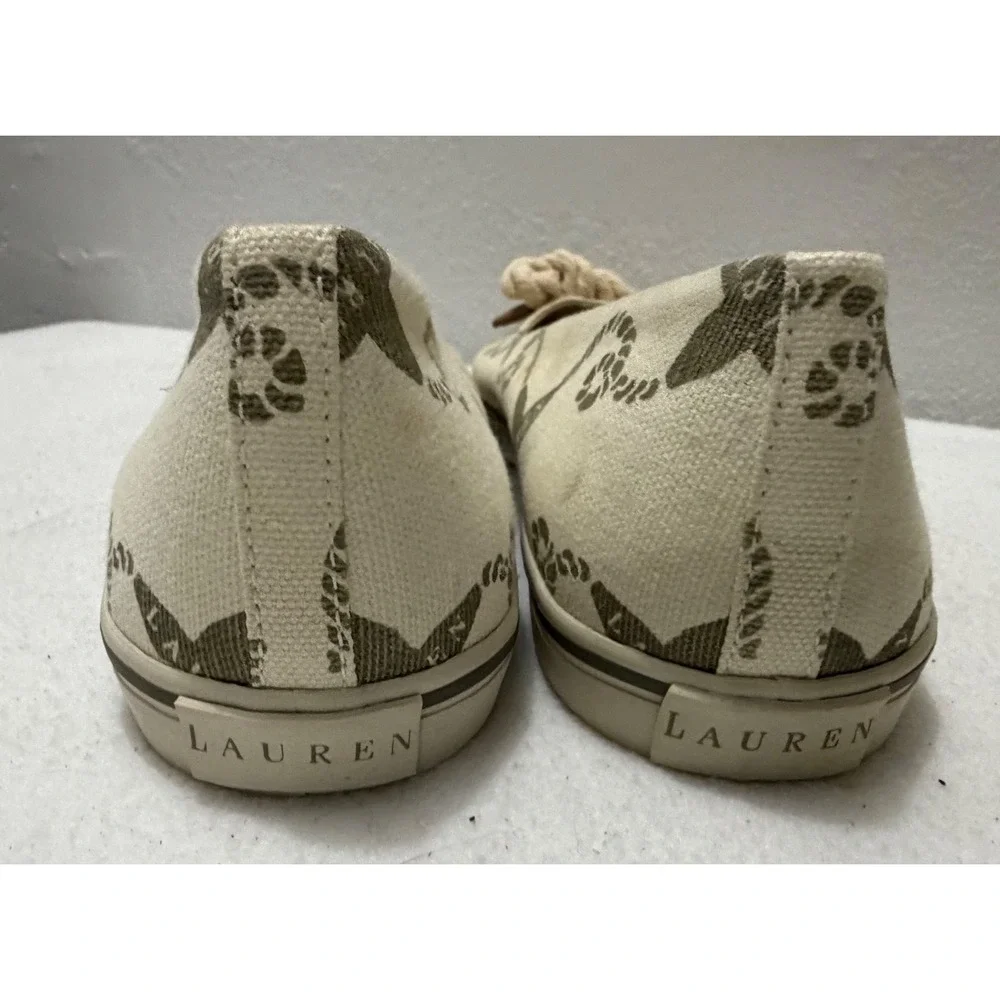 Lauren Ralph Lauren Emilia Y2K Nautical Canvas Ballet Flats Cream Olive Size 7B